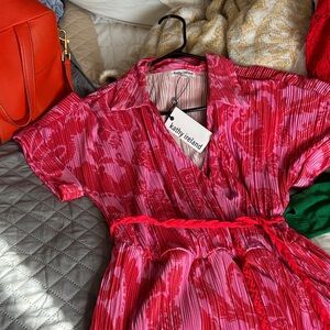 Kathy Ireland Pink and Red Patterned Dress